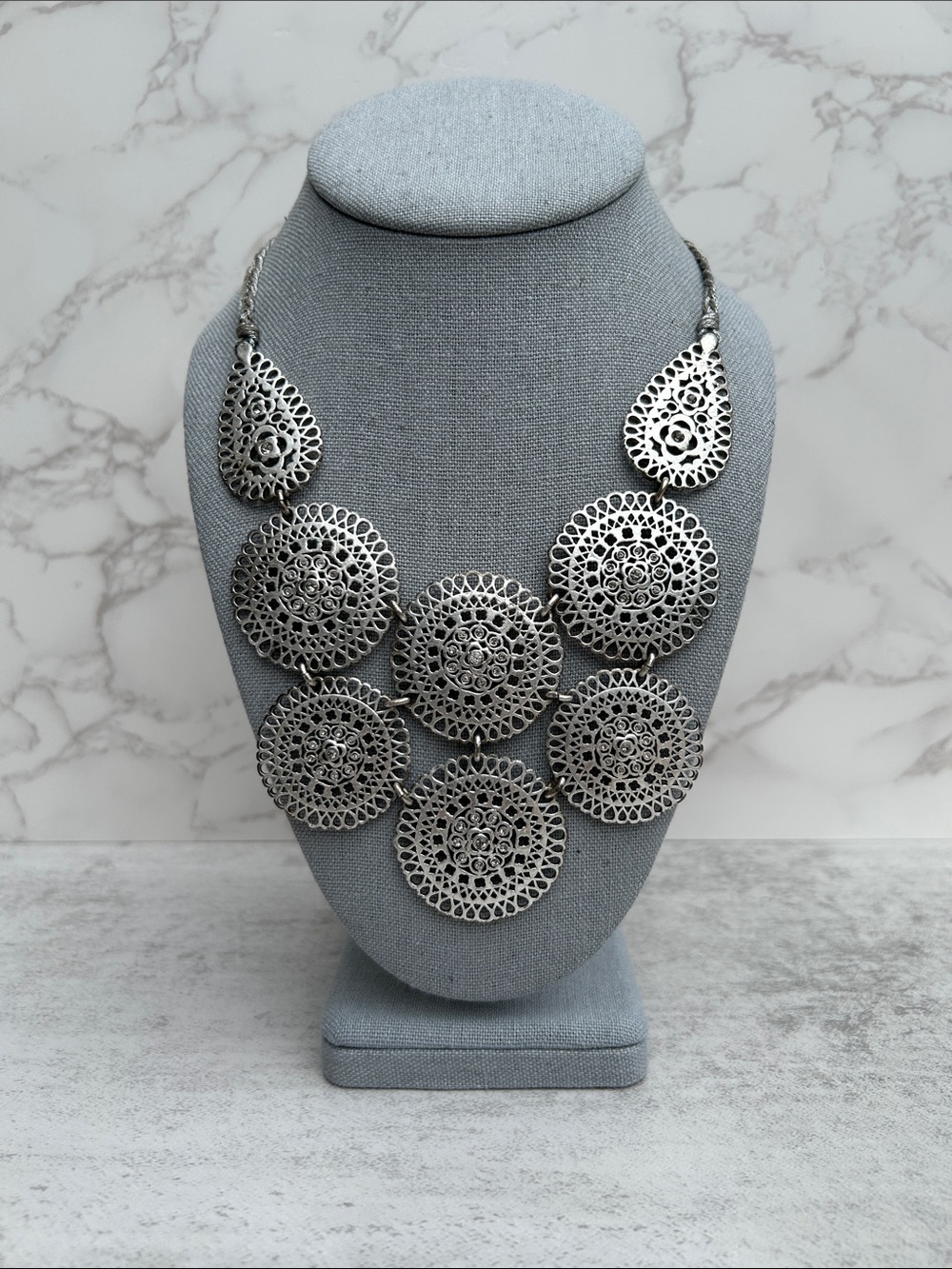 Stella & Dot Silver Filigree Layered Medallion Necklace